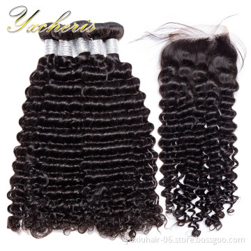 Loose Deep Wave Virgin Human Hair Remy Brazilian Hair Weaves Loose Deep Wave Weft Bundles with Closure and Frontal